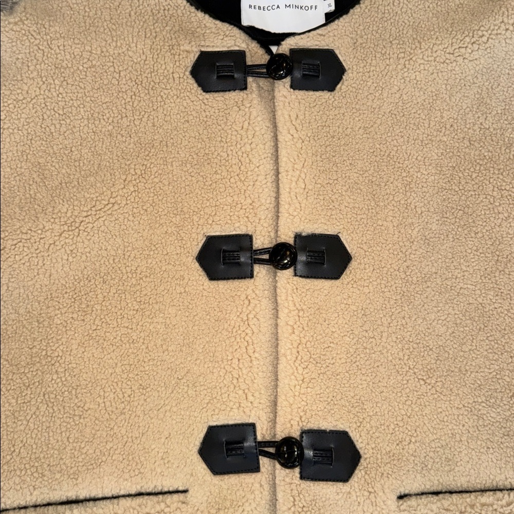 Rebecca Minkoff Tan Faux Shearling Toggle Jacket Oversized Chic Sophisticated XL - Picture 7 of 17